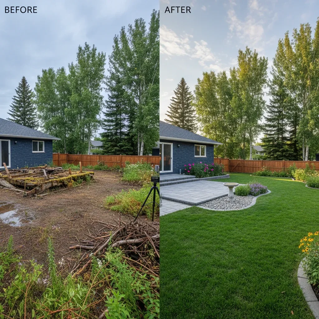 Meadows Landscaping Airdrie Landscaping transformation - before and after in Airdrie